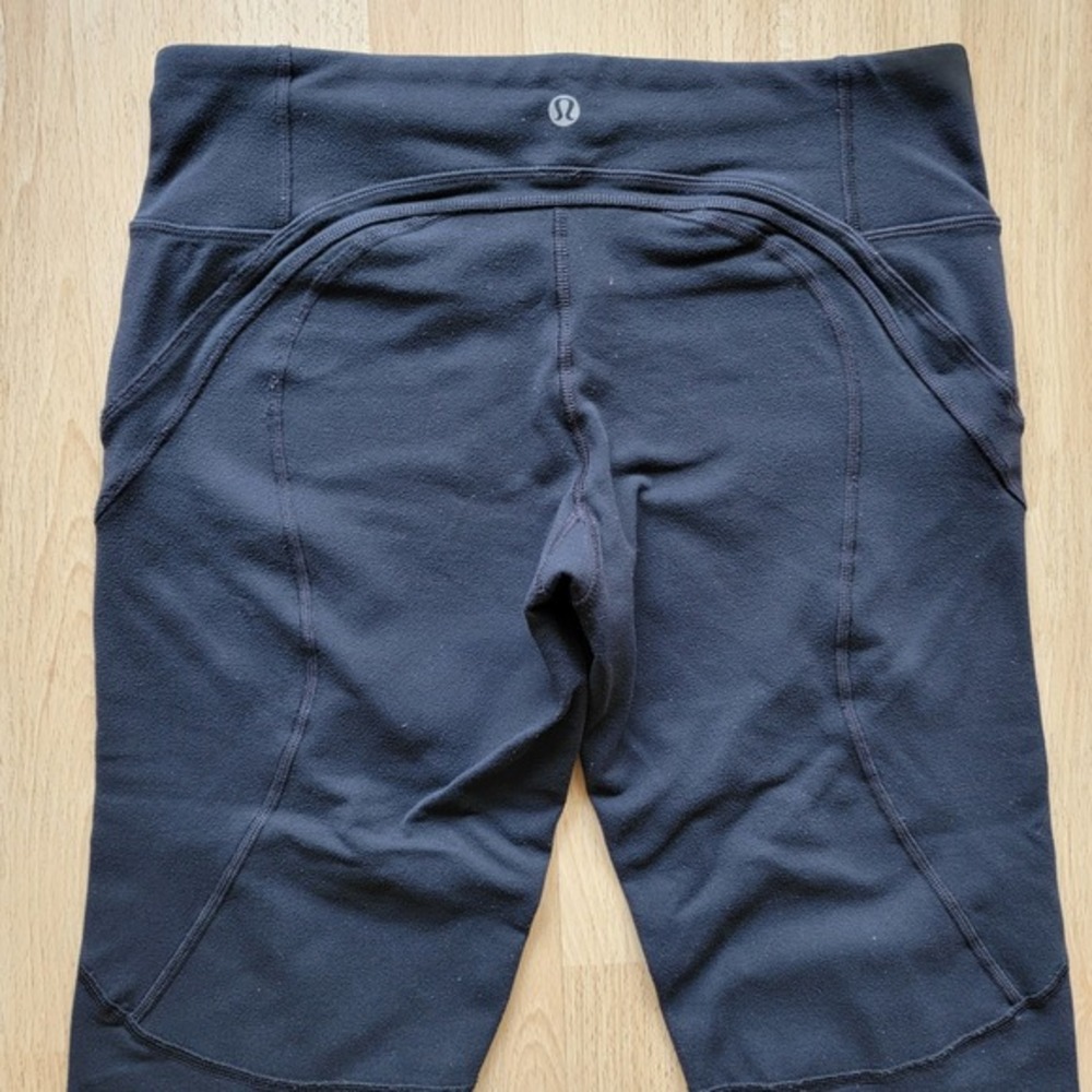 Lululemon Black Crop Leggings Tie Knot Hem Mesh Ruched Yoga Pants Size 8‎